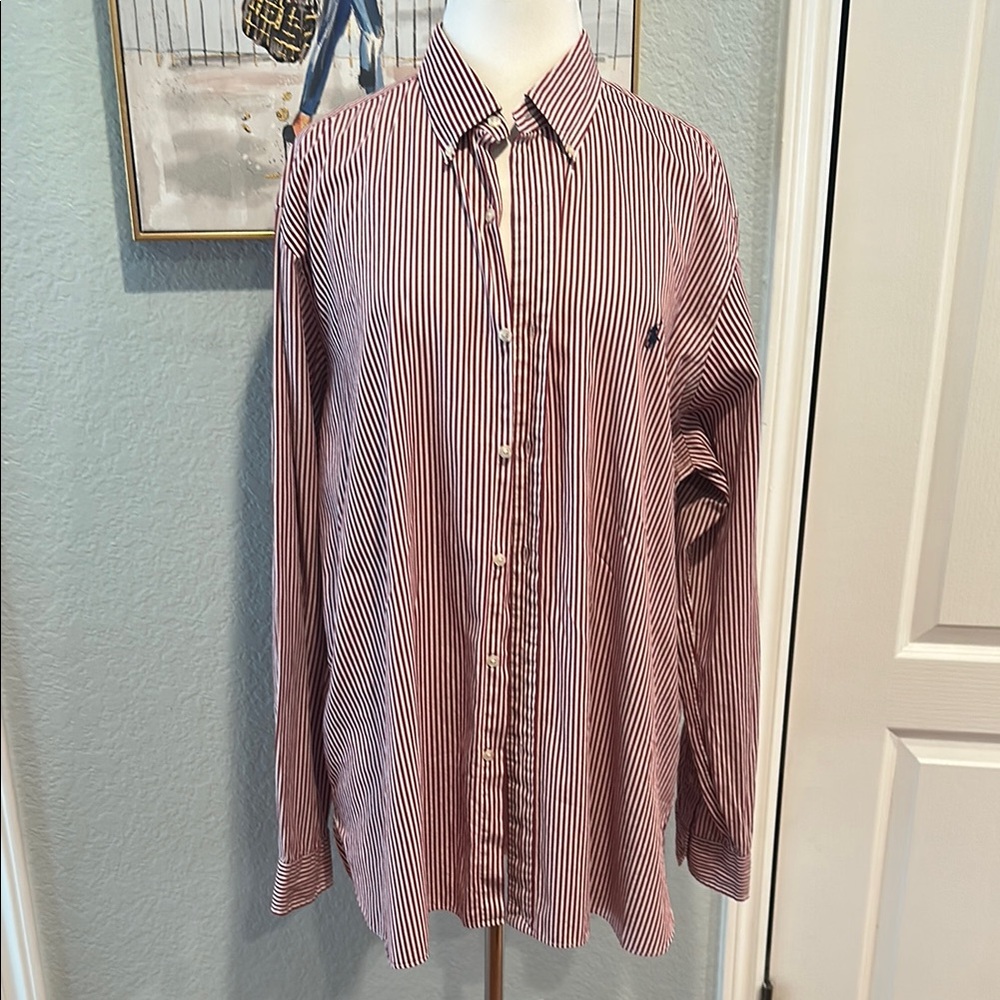 Mens Ralph Lauren Sz XXL Blue Label Red and White Pinstripe Casual Shirt
